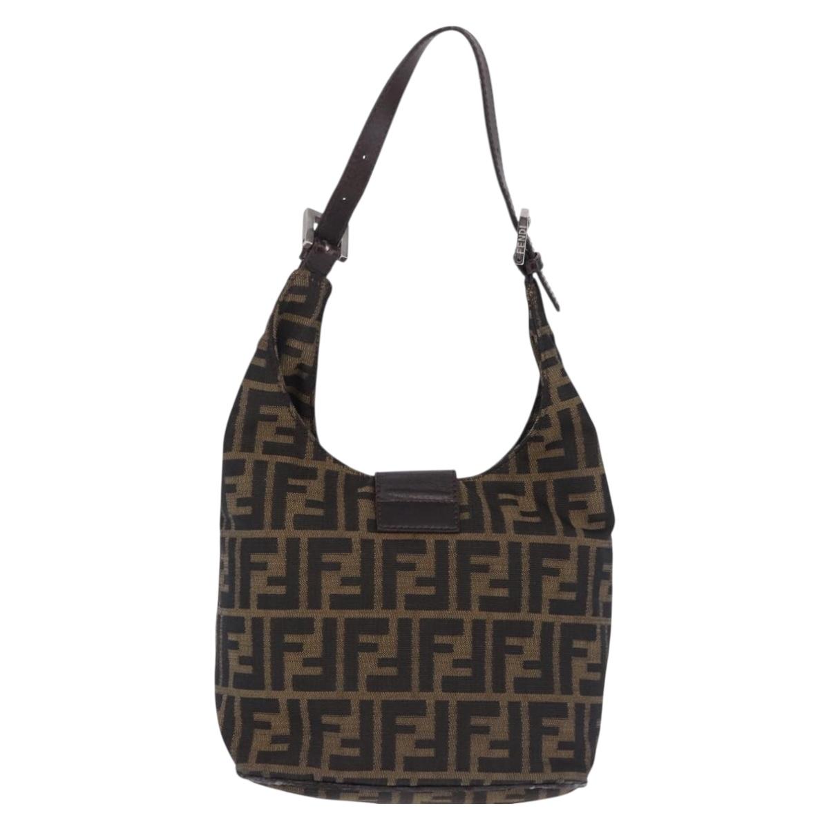 FENDI Zucca Canvas Hand Bag Brown Silver Auth 194196