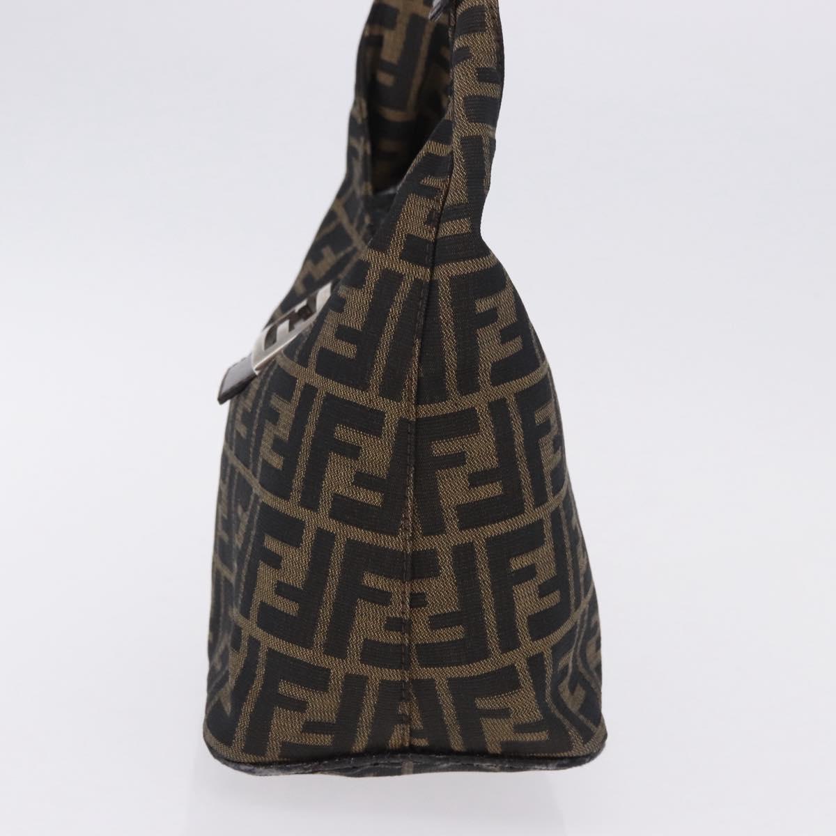 FENDI Zucca Canvas Hand Bag Brown Silver Auth 194196