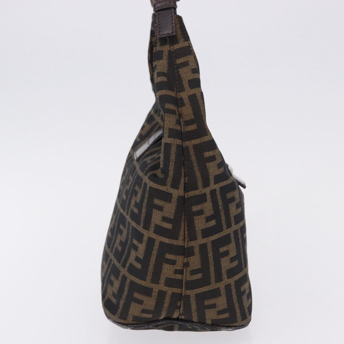 FENDI Zucca Canvas Hand Bag Brown Silver Auth 194196