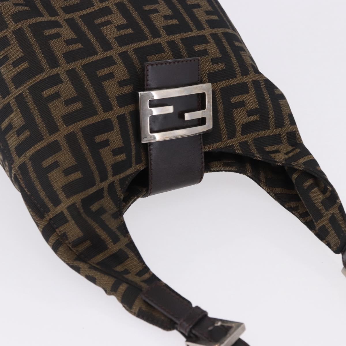 FENDI Zucca Canvas Hand Bag Brown Silver Auth 194196