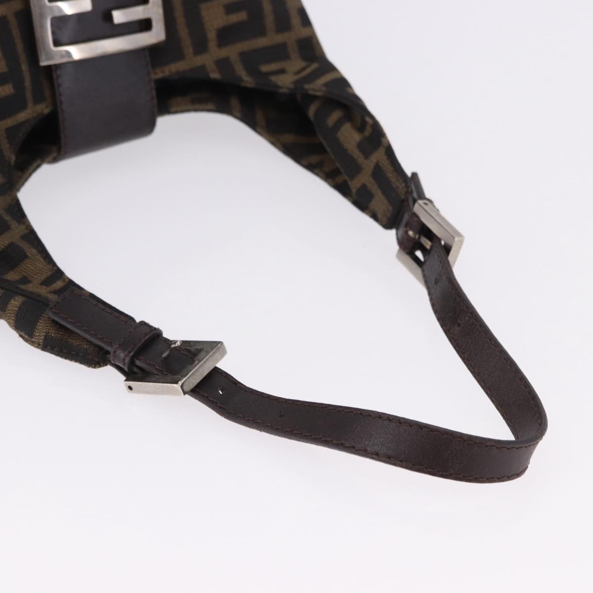 FENDI Zucca Canvas Hand Bag Brown Silver Auth 194196