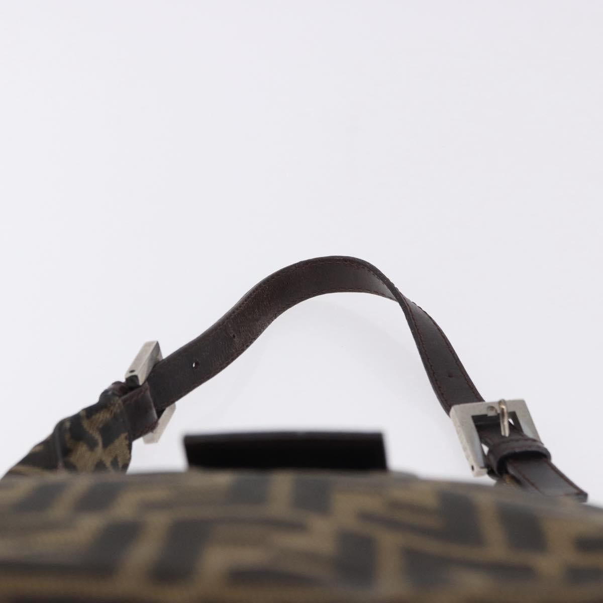 FENDI Zucca Canvas Hand Bag Brown Silver Auth 194196