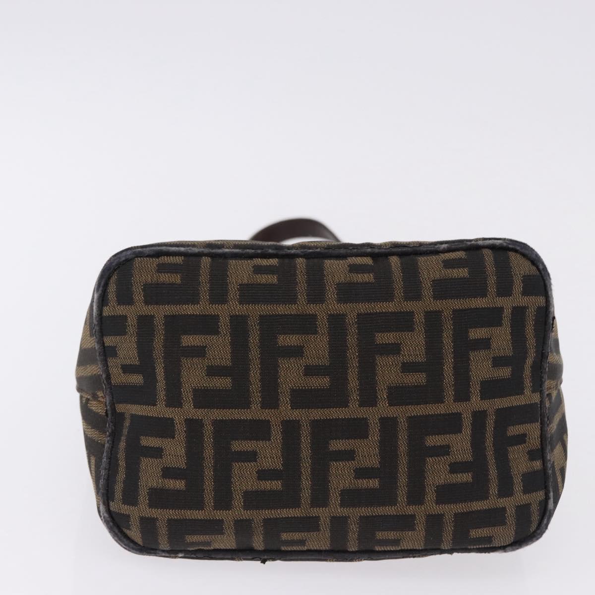 FENDI Zucca Canvas Hand Bag Brown Silver Auth 194196