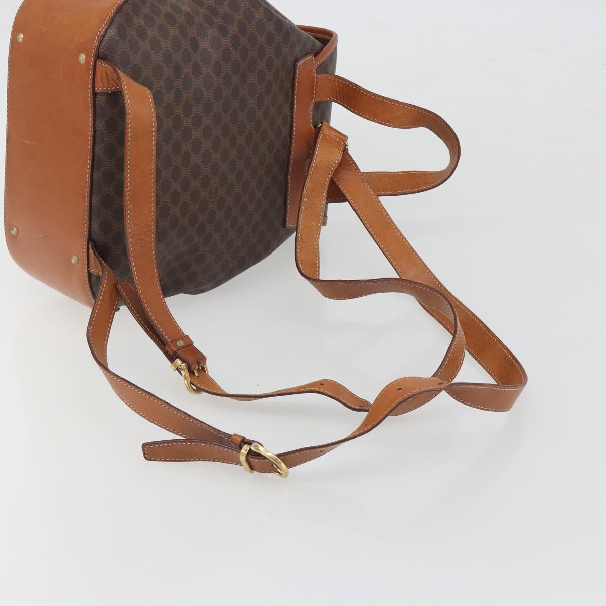 CELINE Macadam Backpack PVC Leather Brown Gold Tone Auth 194199