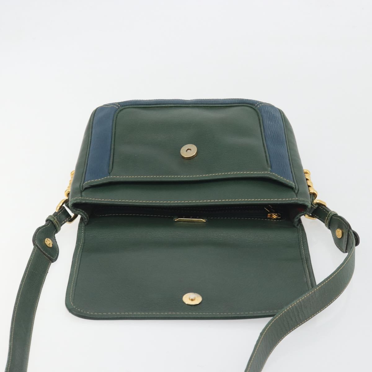 LOEWE Velazquez Shoulder Bag Leather Blue Gold Tone Auth 194205