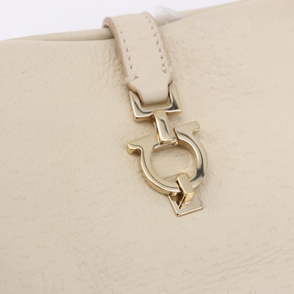 Salvatore Ferragamo Gancini Hand Bag Leather White Gold Tone Auth 194209A