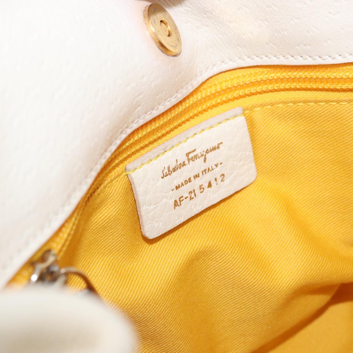 Salvatore Ferragamo Gancini Hand Bag Leather White Gold Tone Auth 194209A