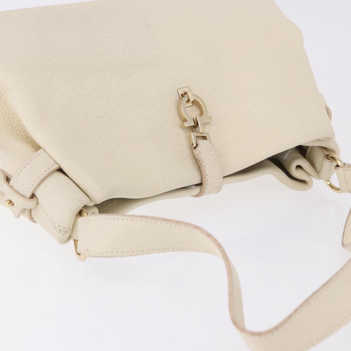 Salvatore Ferragamo Gancini Hand Bag Leather White Gold Tone Auth 194209A