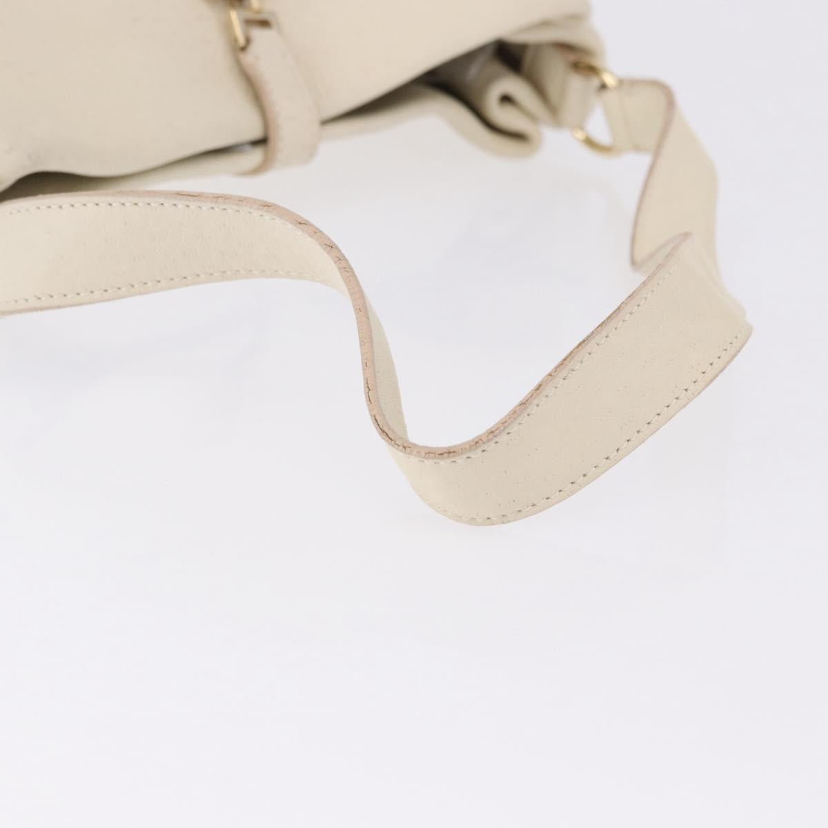 Salvatore Ferragamo Gancini Hand Bag Leather White Gold Tone Auth 194209A