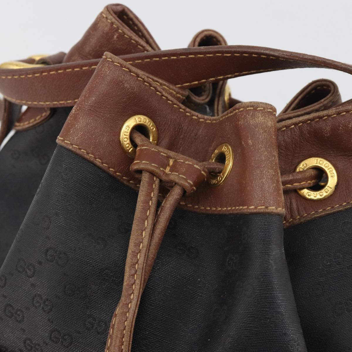 GUCCI Micro GG Shoulder Bag PVC Leather Black Gold Tone Auth 194211