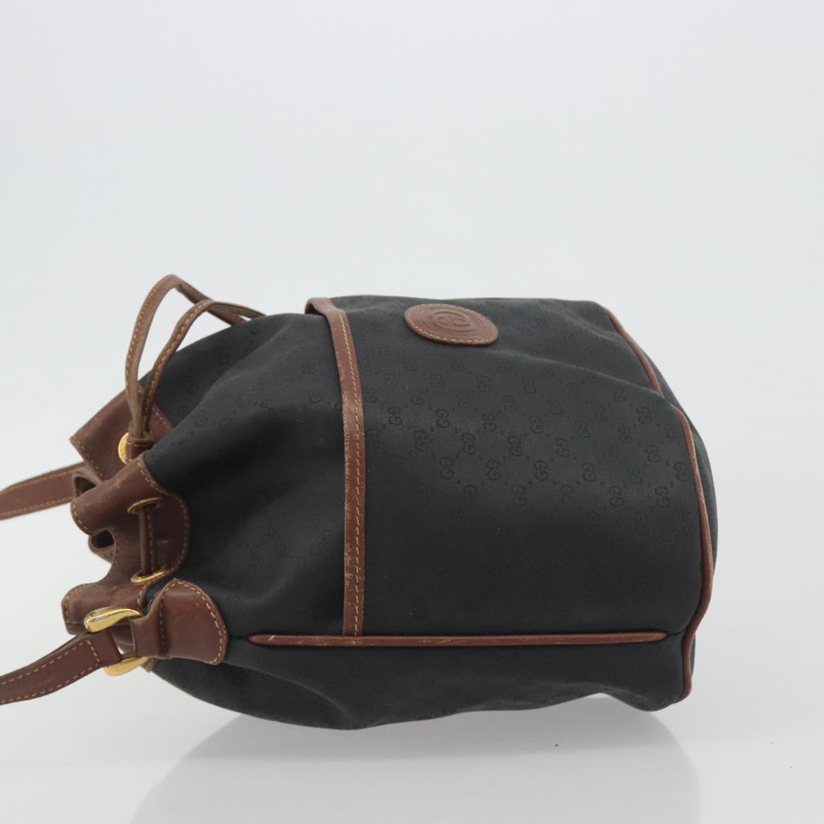 GUCCI Micro GG Shoulder Bag PVC Leather Black Gold Tone Auth 194211