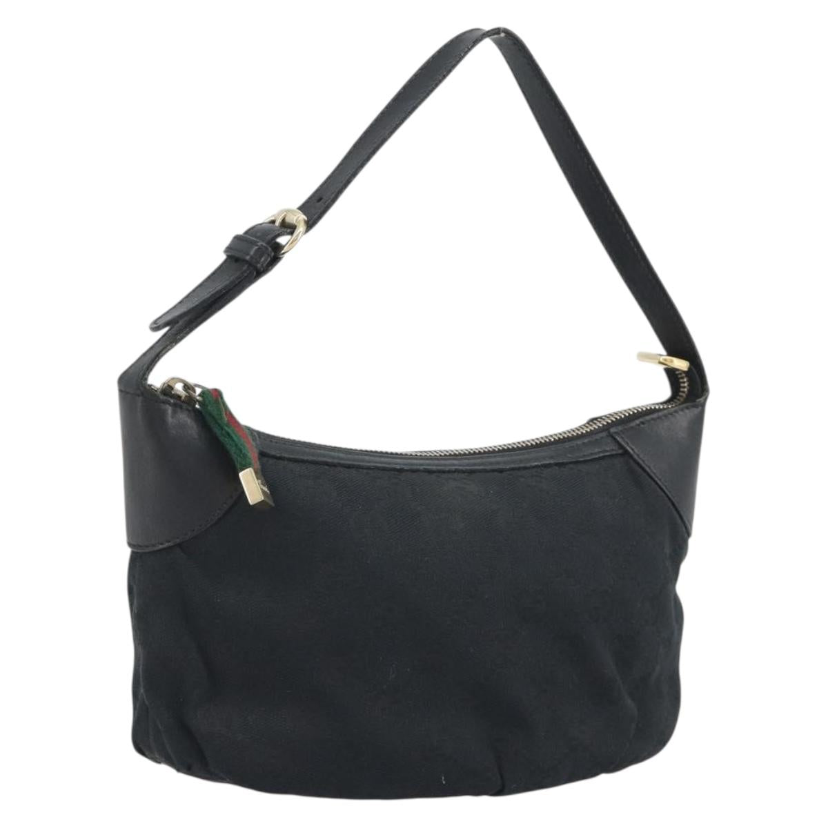 GUCCI GG Canvas Hand Pouch Black Gold Tone 224098 Auth 194213A