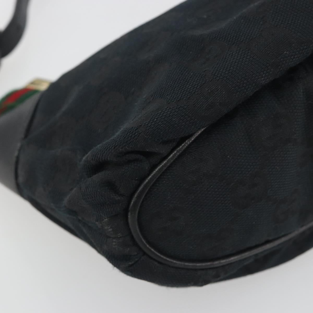 GUCCI GG Canvas Hand Pouch Black Gold Tone 224098 Auth 194213A