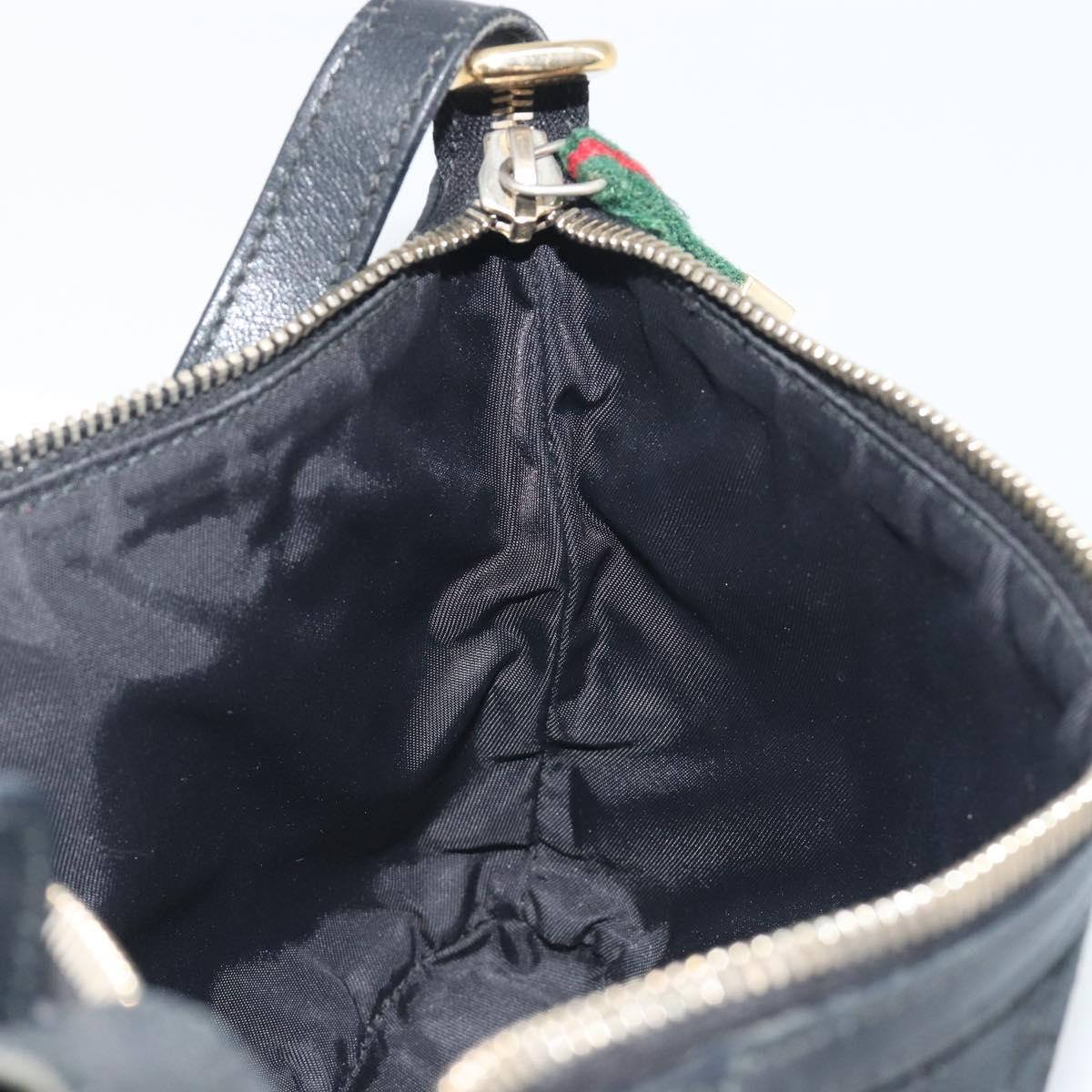 GUCCI GG Canvas Hand Pouch Black Gold Tone 224098 Auth 194213A