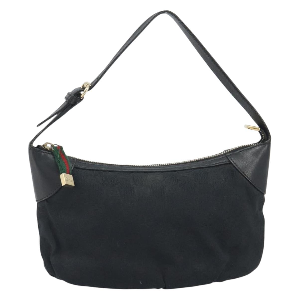 GUCCI GG Canvas Hand Pouch Black Gold Tone 224098 Auth 194213A