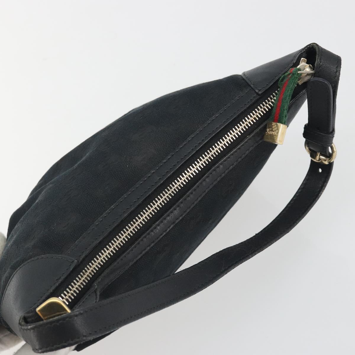 GUCCI GG Canvas Hand Pouch Black Gold Tone 224098 Auth 194213A
