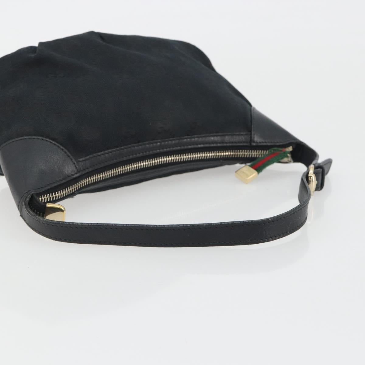 GUCCI GG Canvas Hand Pouch Black Gold Tone 224098 Auth 194213A