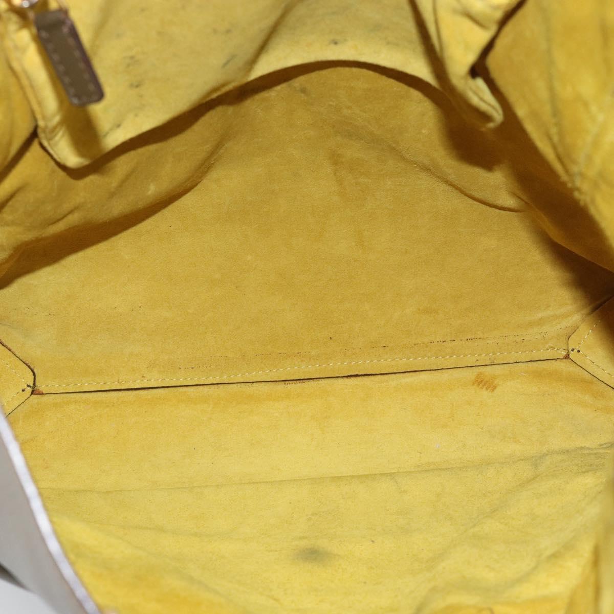 CELINE Chain Tote Bag Leather Khaki Gold Tone Auth 194216