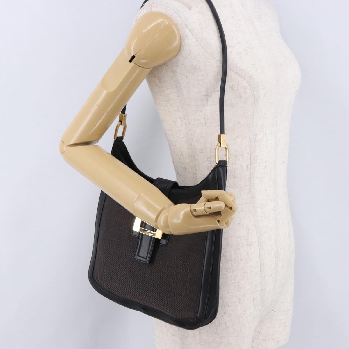 GUCCI Shoulder Bag Canvas Black Gold Tone 001 4142 Auth 194219