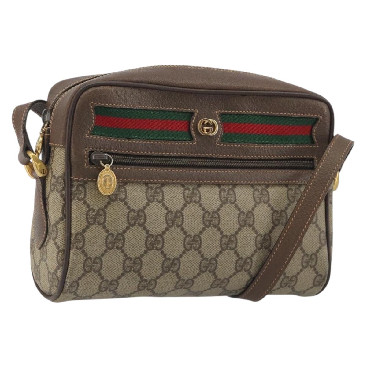 GUCCI GG Supreme Web Sherry Line Shoulder Bag PVC Beige Gold Tone Auth 194229