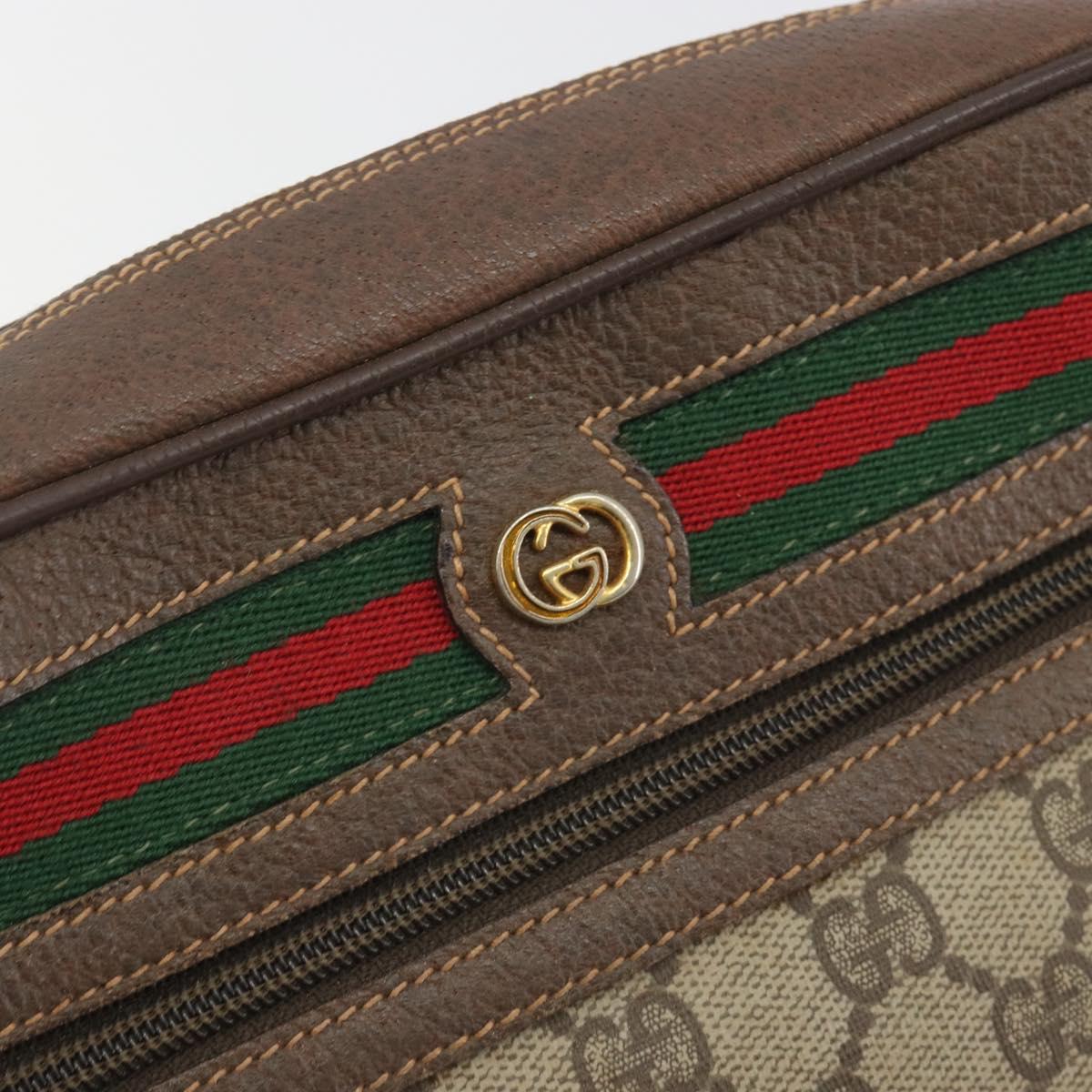 GUCCI GG Supreme Web Sherry Line Shoulder Bag PVC Beige Gold Tone Auth 194229
