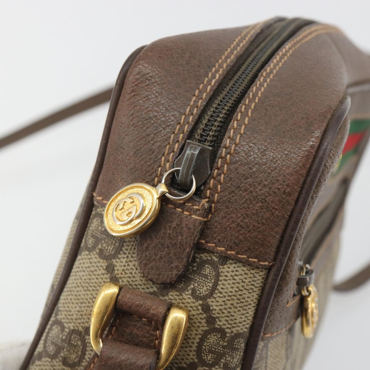 GUCCI GG Supreme Web Sherry Line Shoulder Bag PVC Beige Gold Tone Auth 194229