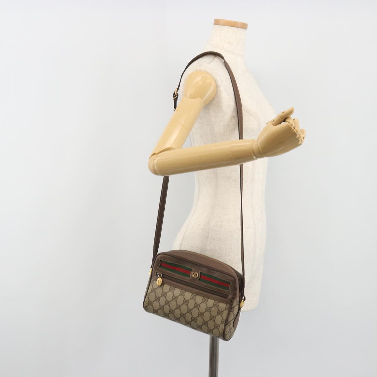 GUCCI GG Supreme Web Sherry Line Shoulder Bag PVC Beige Gold Tone Auth 194229