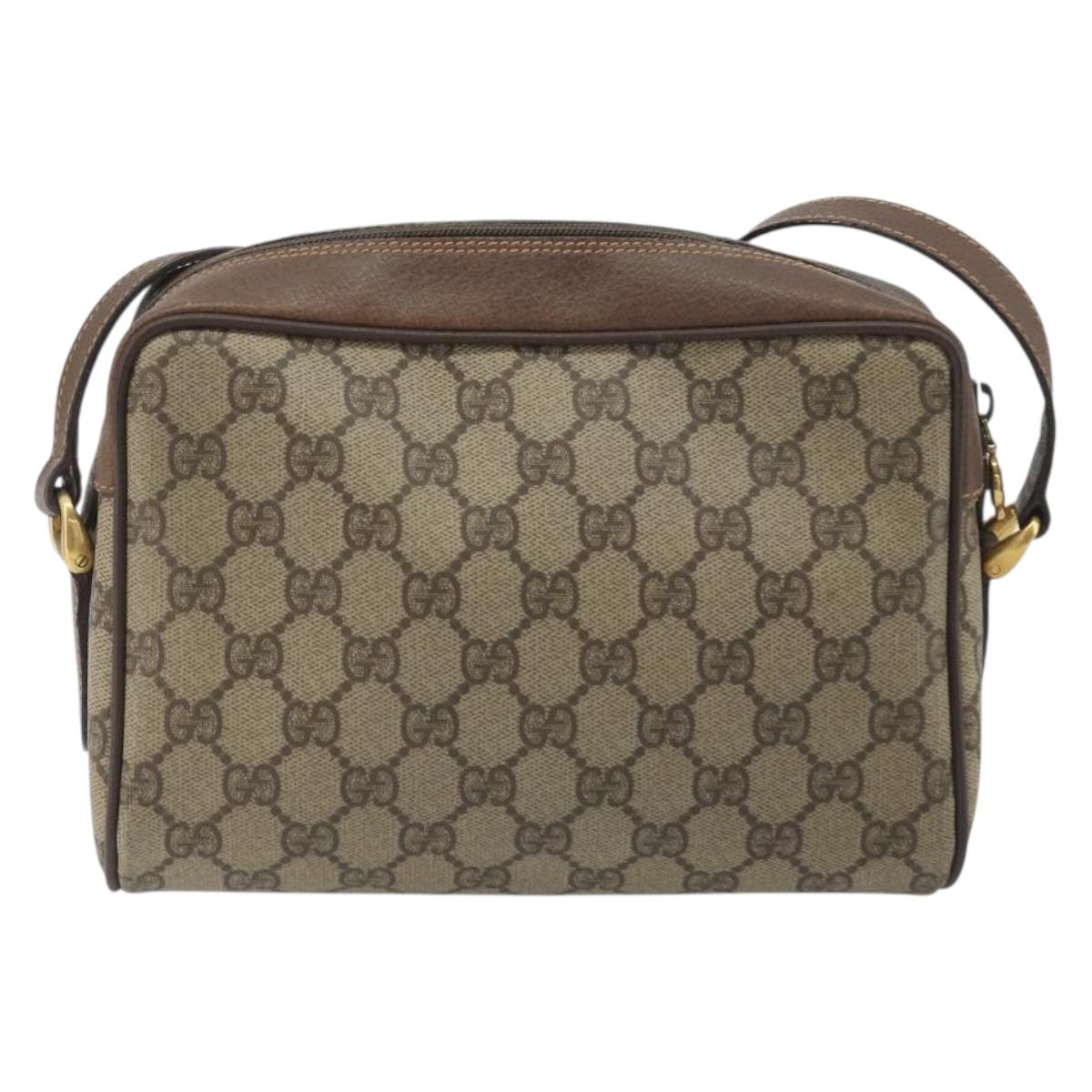 GUCCI GG Supreme Web Sherry Line Shoulder Bag PVC Beige Gold Tone Auth 194229