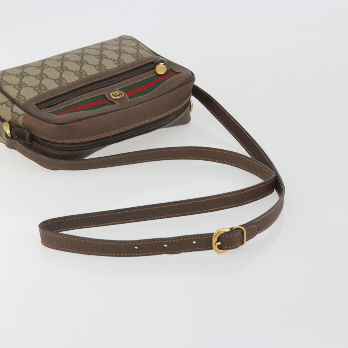 GUCCI GG Supreme Web Sherry Line Shoulder Bag PVC Beige Gold Tone Auth 194229