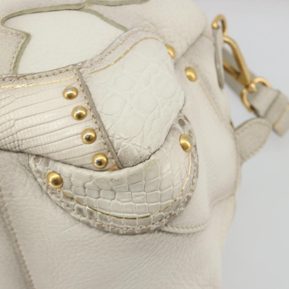 PRADA Hand Bag Embossed Leather 2way White Gold Auth 194231