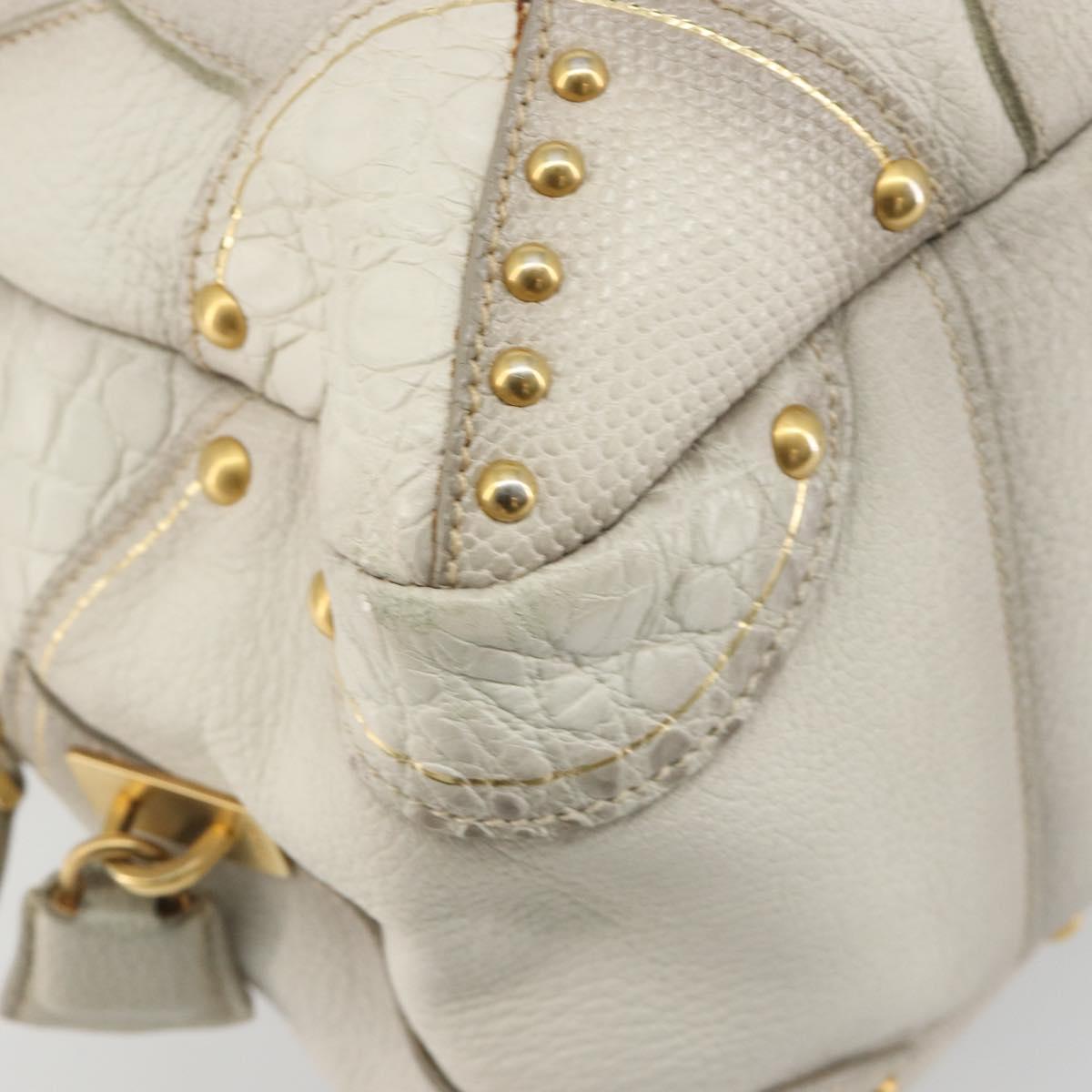 PRADA Hand Bag Embossed Leather 2way White Gold Auth 194231
