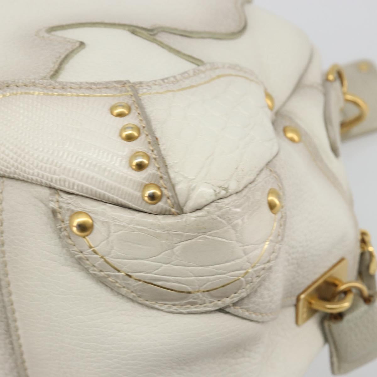 PRADA Hand Bag Embossed Leather 2way White Gold Auth 194231