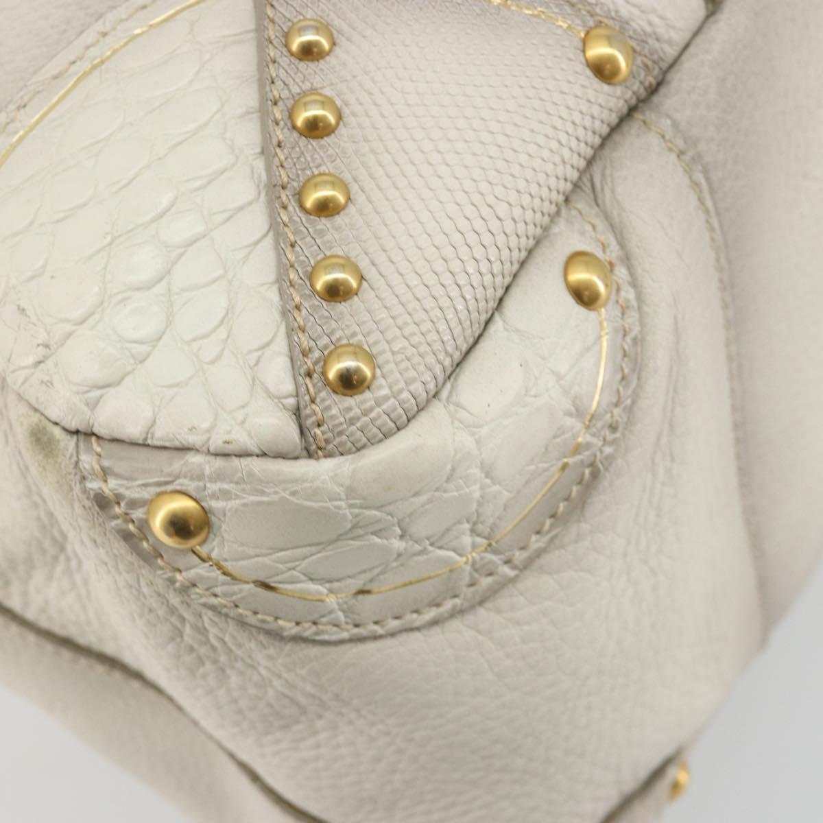 PRADA Hand Bag Embossed Leather 2way White Gold Auth 194231