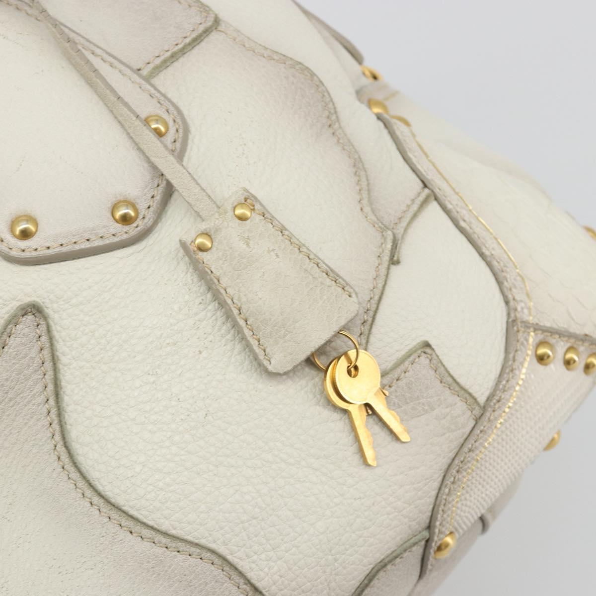 PRADA Hand Bag Embossed Leather 2way White Gold Auth 194231