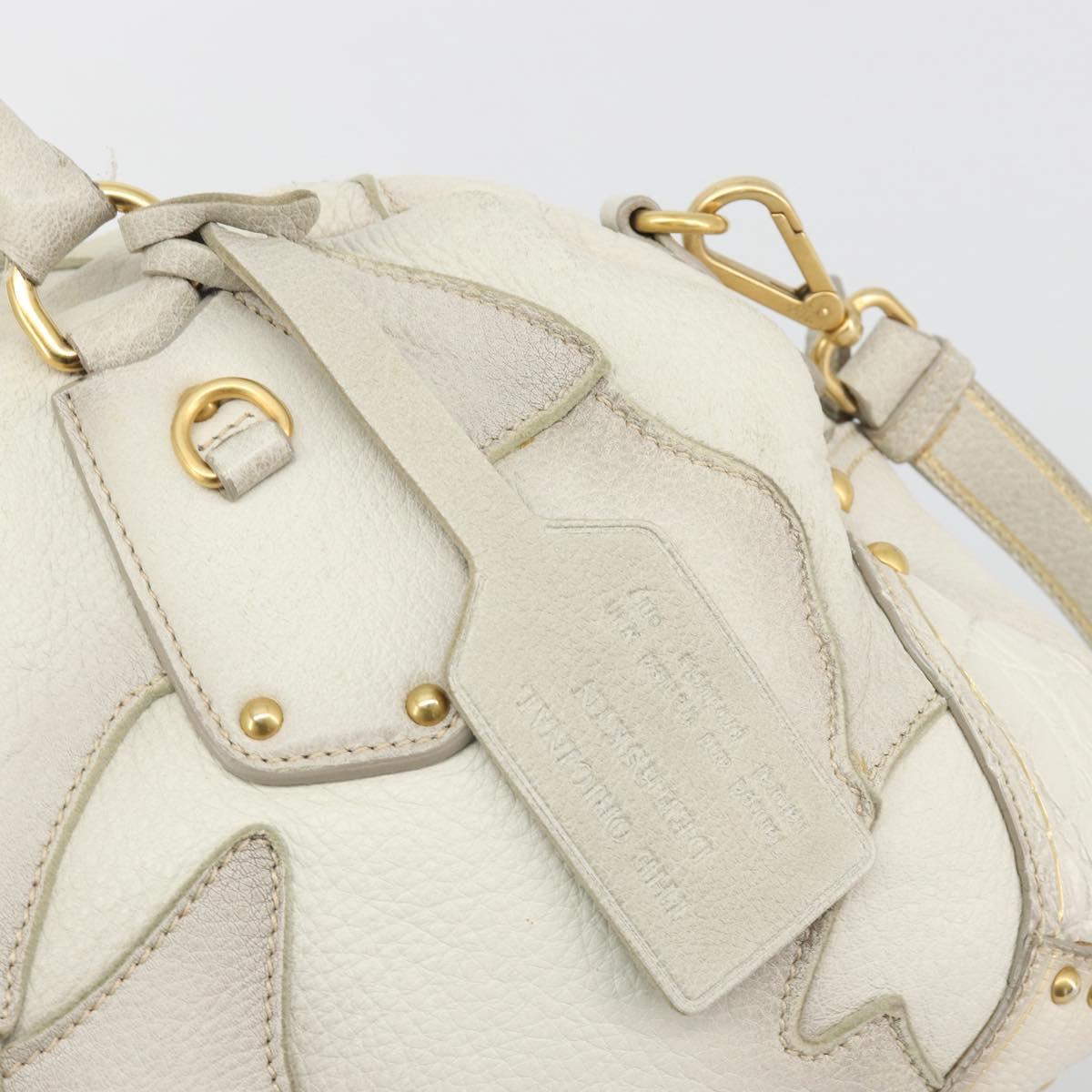 PRADA Hand Bag Embossed Leather 2way White Gold Auth 194231