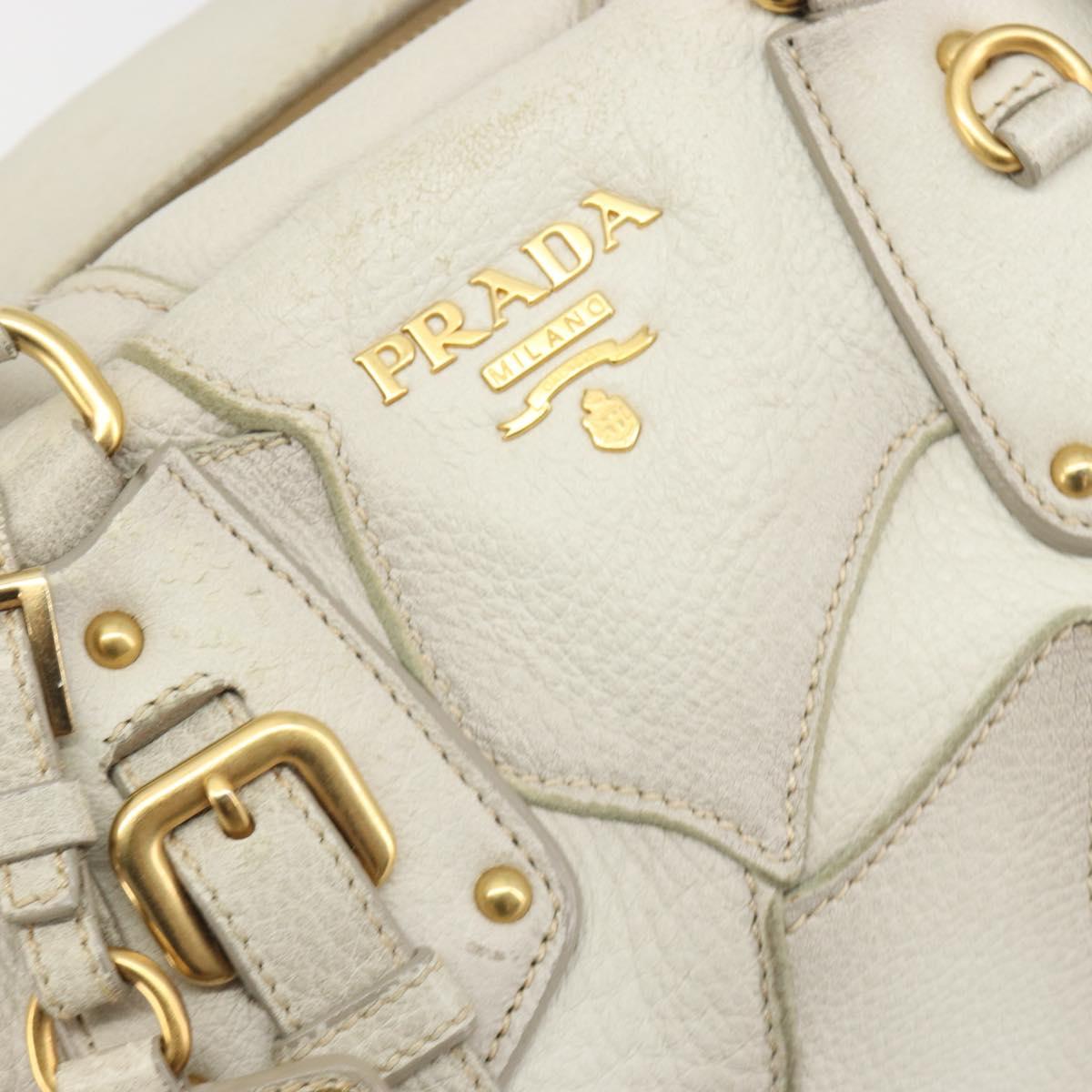 PRADA Hand Bag Embossed Leather 2way White Gold Auth 194231