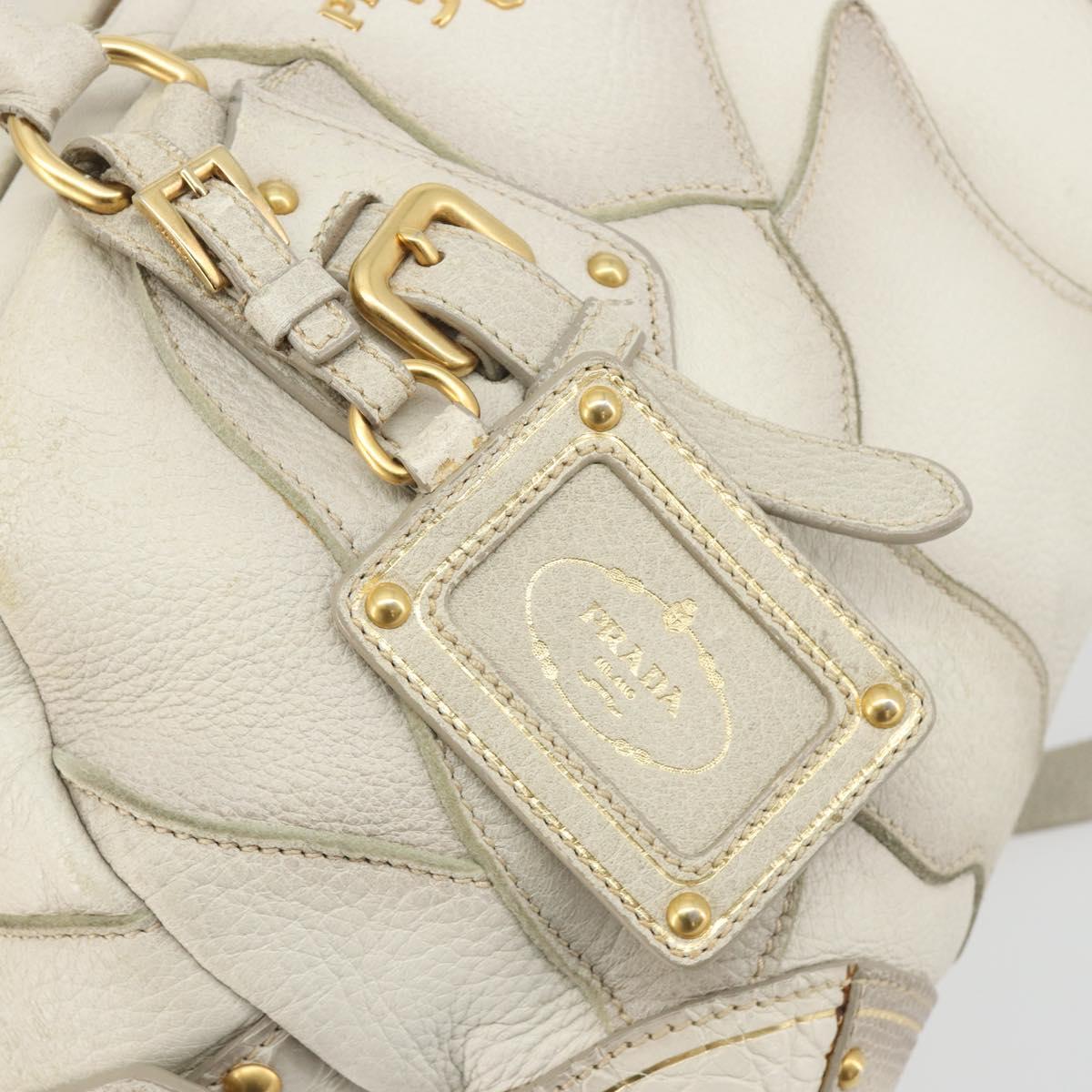 PRADA Hand Bag Embossed Leather 2way White Gold Auth 194231