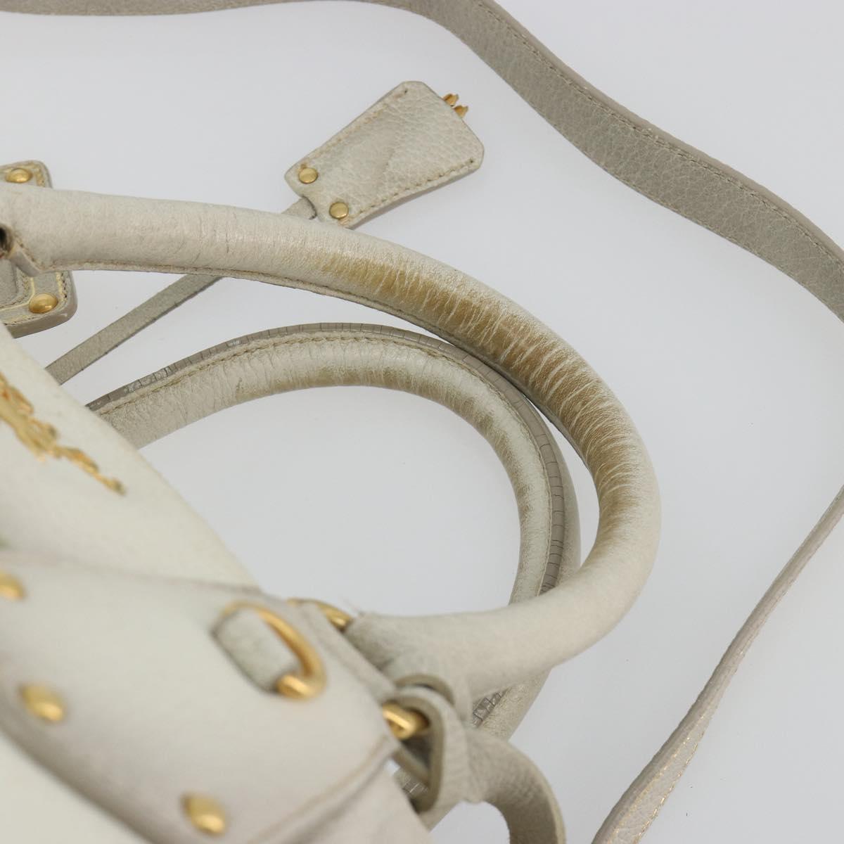 PRADA Hand Bag Embossed Leather 2way White Gold Auth 194231