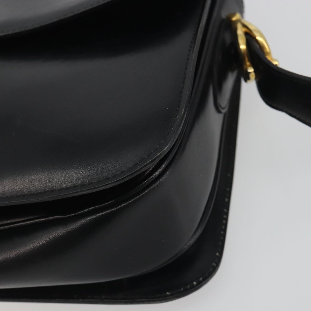 CELINE Shoulder Bag Leather Black Gold Auth 194233
