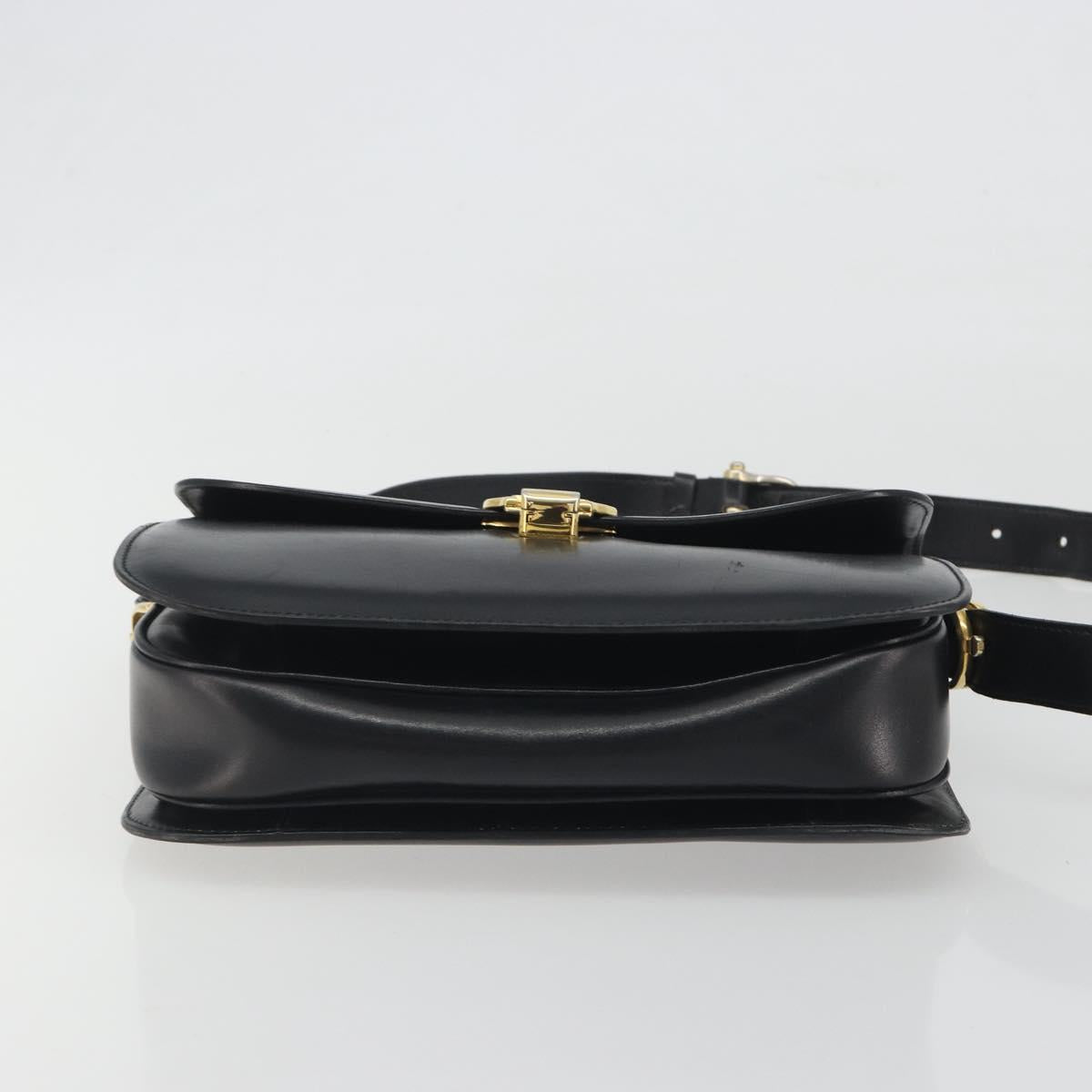CELINE Shoulder Bag Leather Black Gold Auth 194233