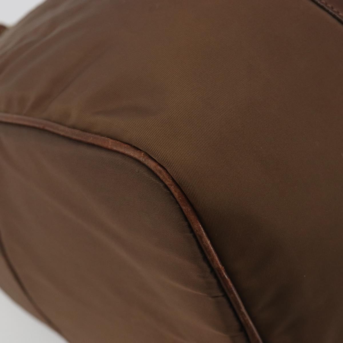 PRADA Hand Bag Nylon Brown Gold Auth 194238