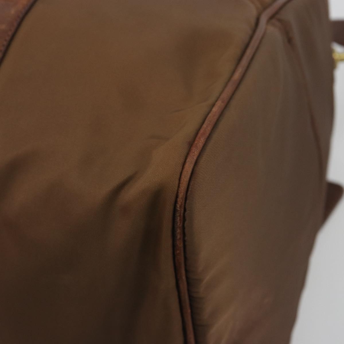 PRADA Hand Bag Nylon Brown Gold Auth 194238