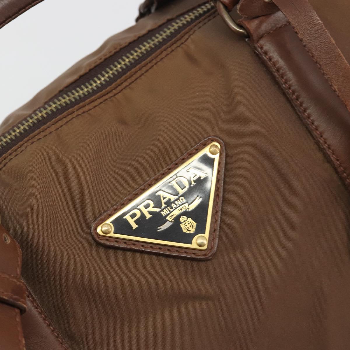 PRADA Hand Bag Nylon Brown Gold Auth 194238