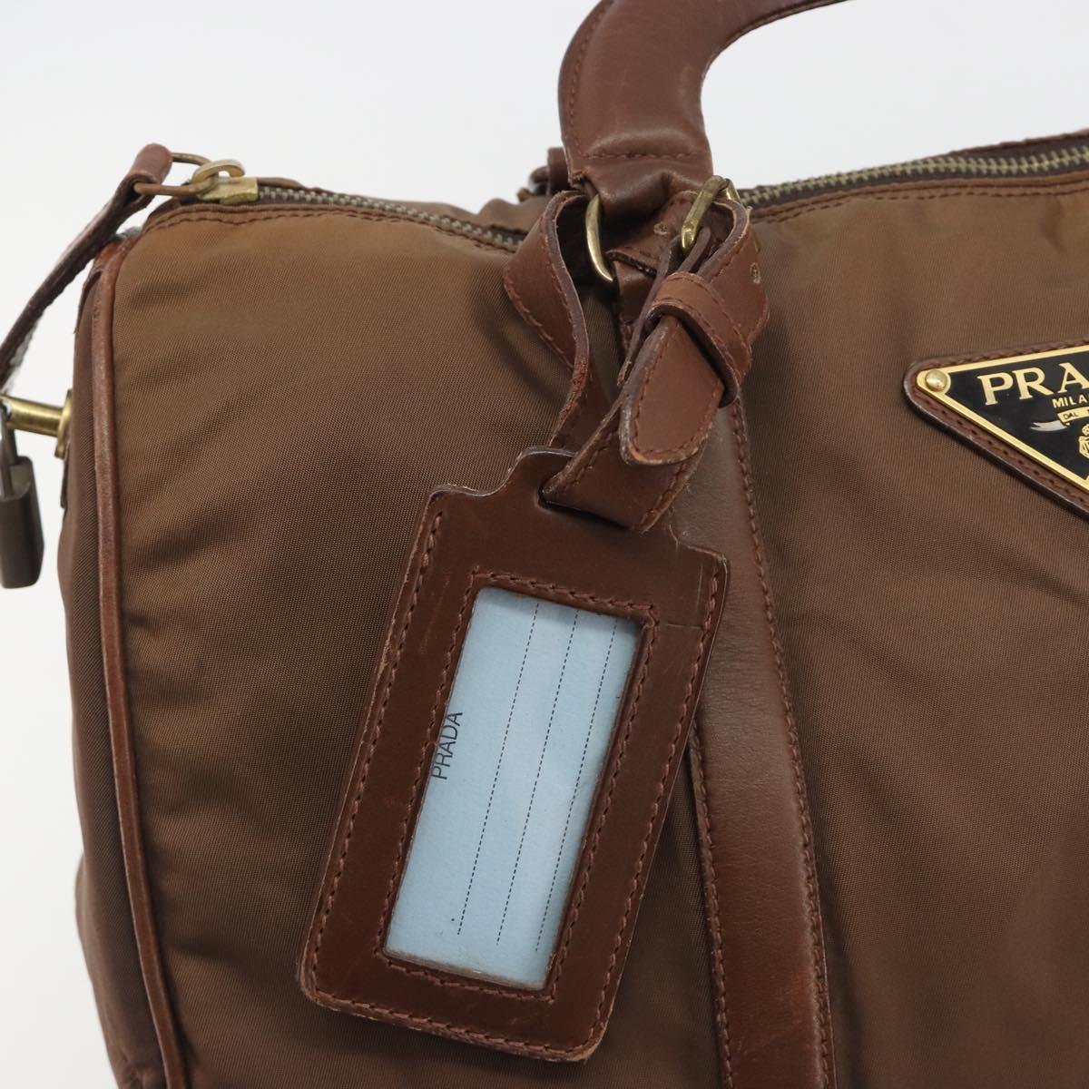 PRADA Hand Bag Nylon Brown Gold Auth 194238