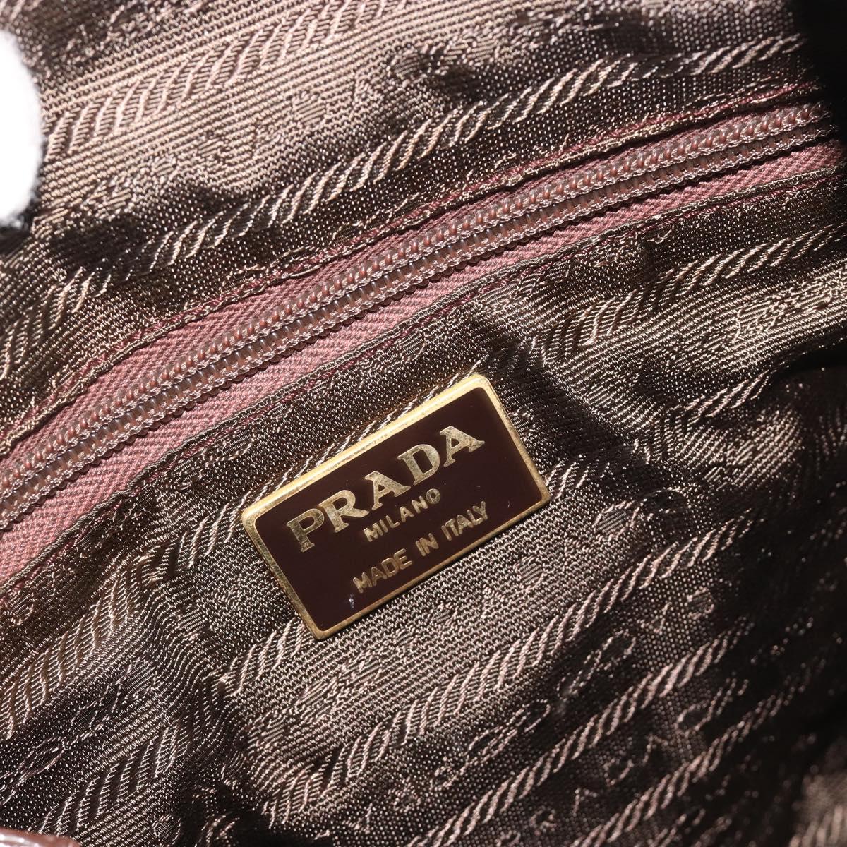 PRADA Hand Bag Nylon Brown Gold Auth 194238