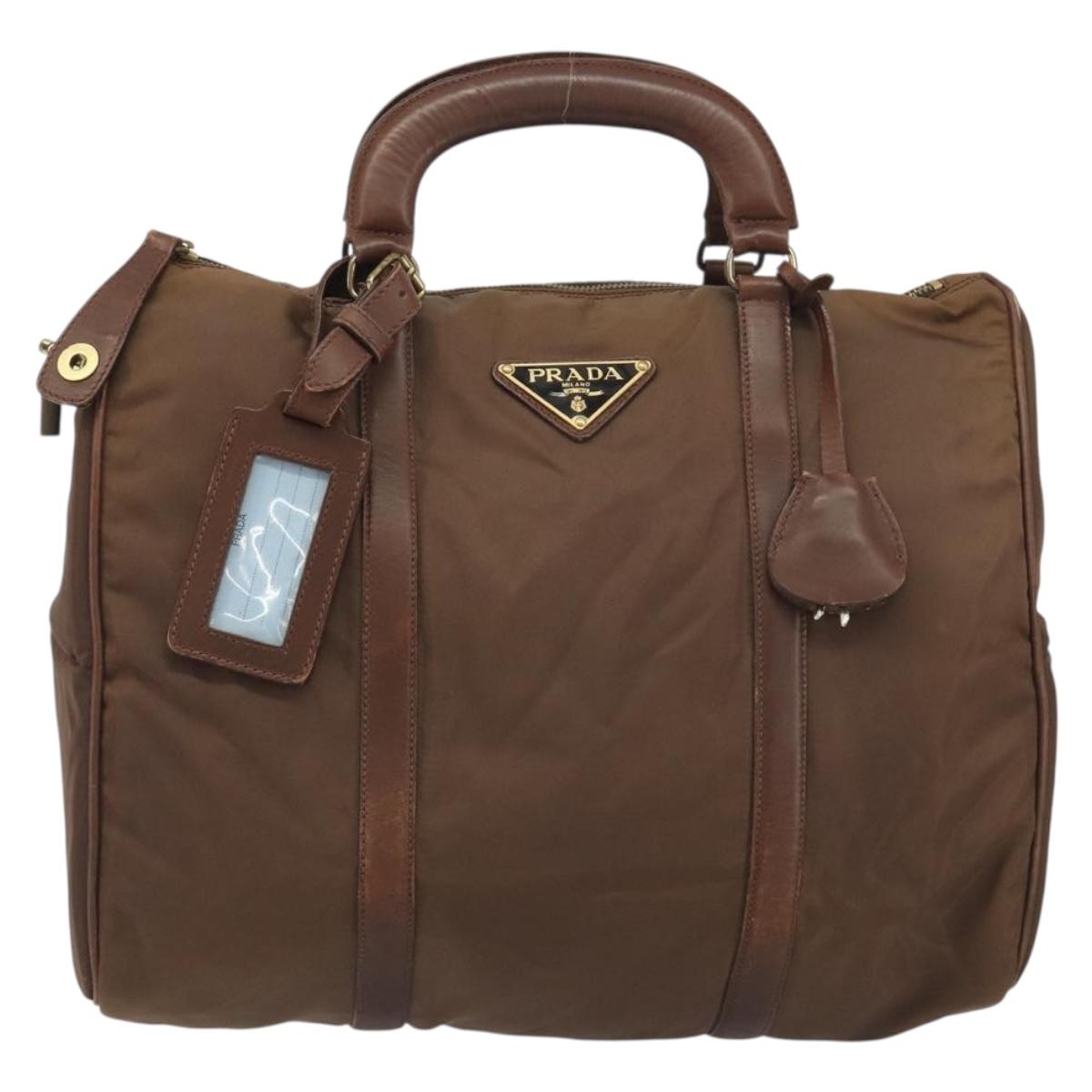 PRADA Hand Bag Nylon Brown Gold Auth 194238