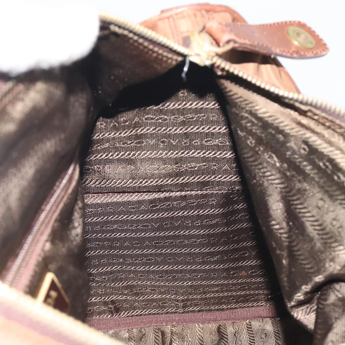 PRADA Hand Bag Nylon Brown Gold Auth 194238