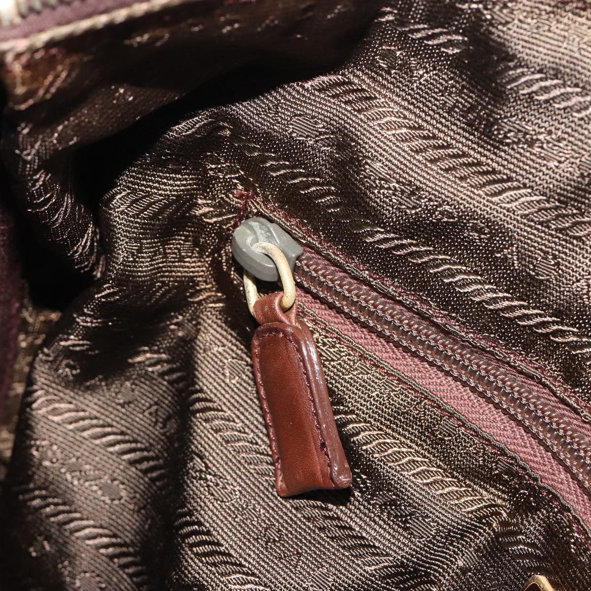 PRADA Hand Bag Nylon Brown Gold Auth 194238