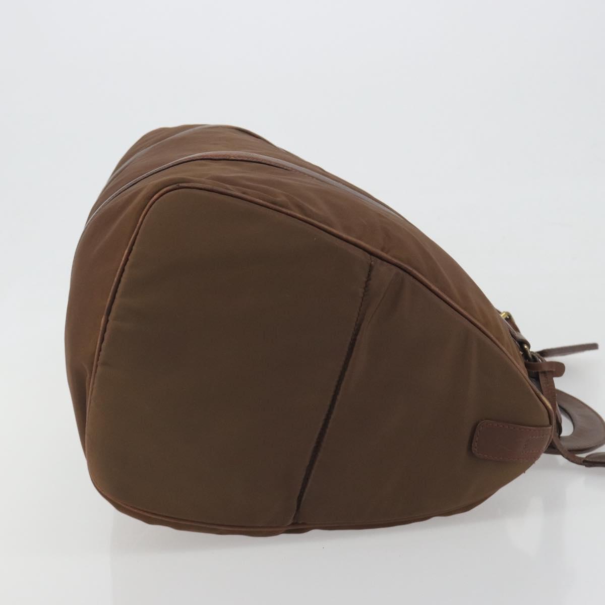 PRADA Hand Bag Nylon Brown Gold Auth 194238