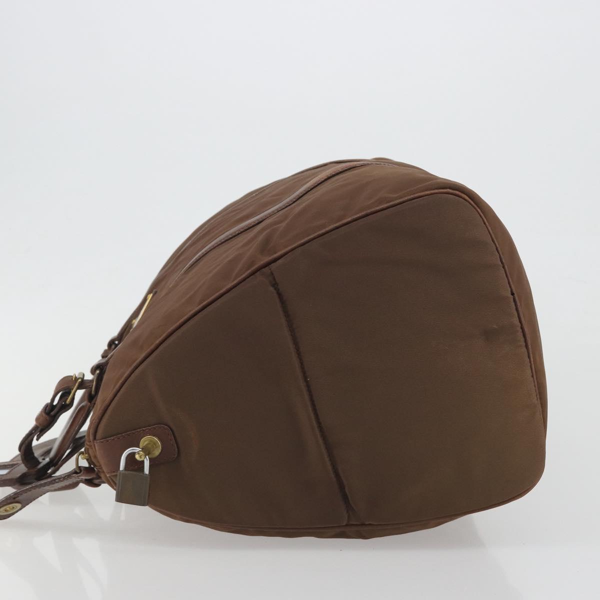 PRADA Hand Bag Nylon Brown Gold Auth 194238